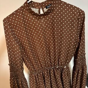 Brown Polka Dotted Peplum Top